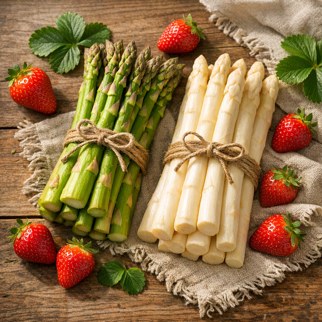 Frische Erdbeeren und Spargel